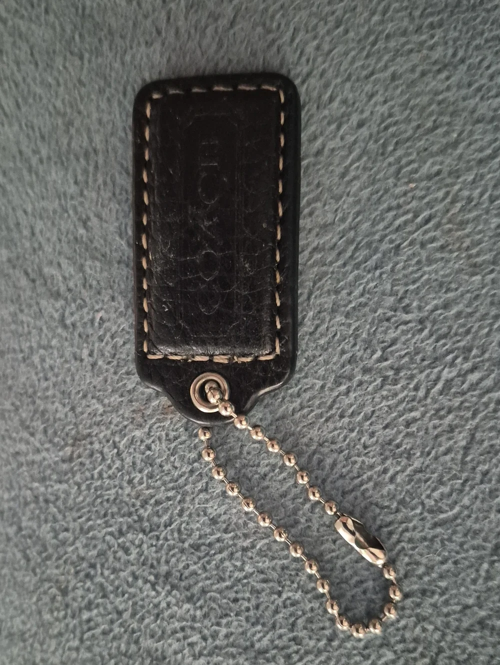 Coach Black Leather Hang Tag With Silver Chain